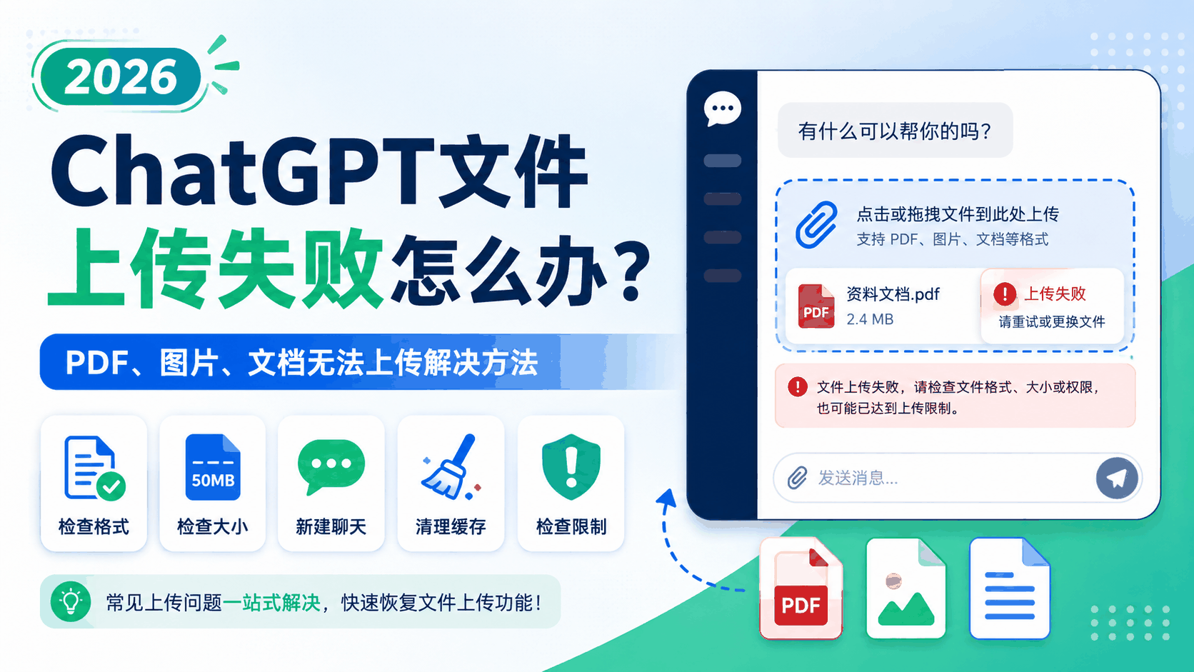 ChatGPT文件上传失败怎么办?PDF、图片、文档无法上传解决方法