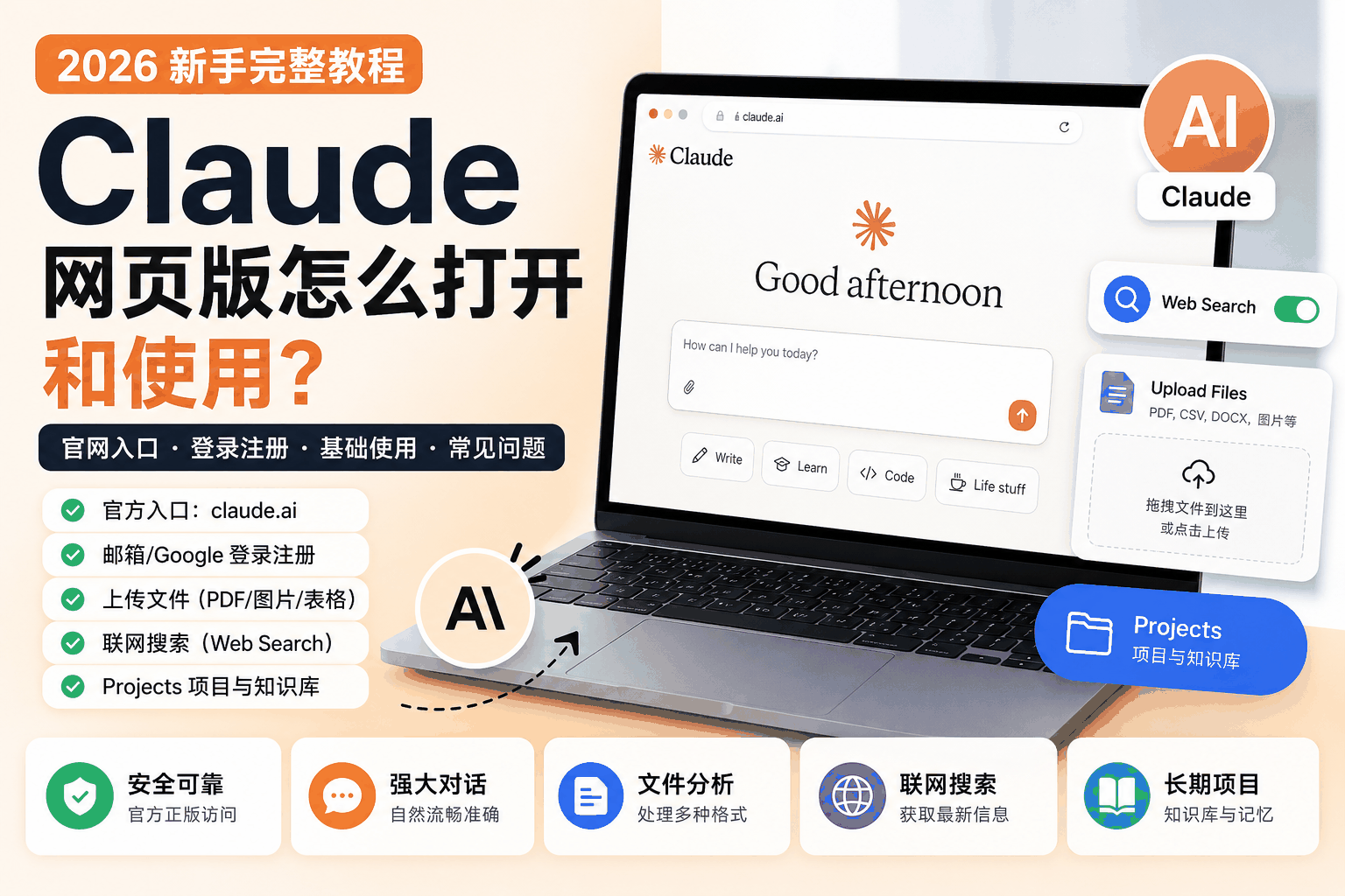 Claude网页版怎么打开和使用？2026年官网入口、登录与新手完整教程