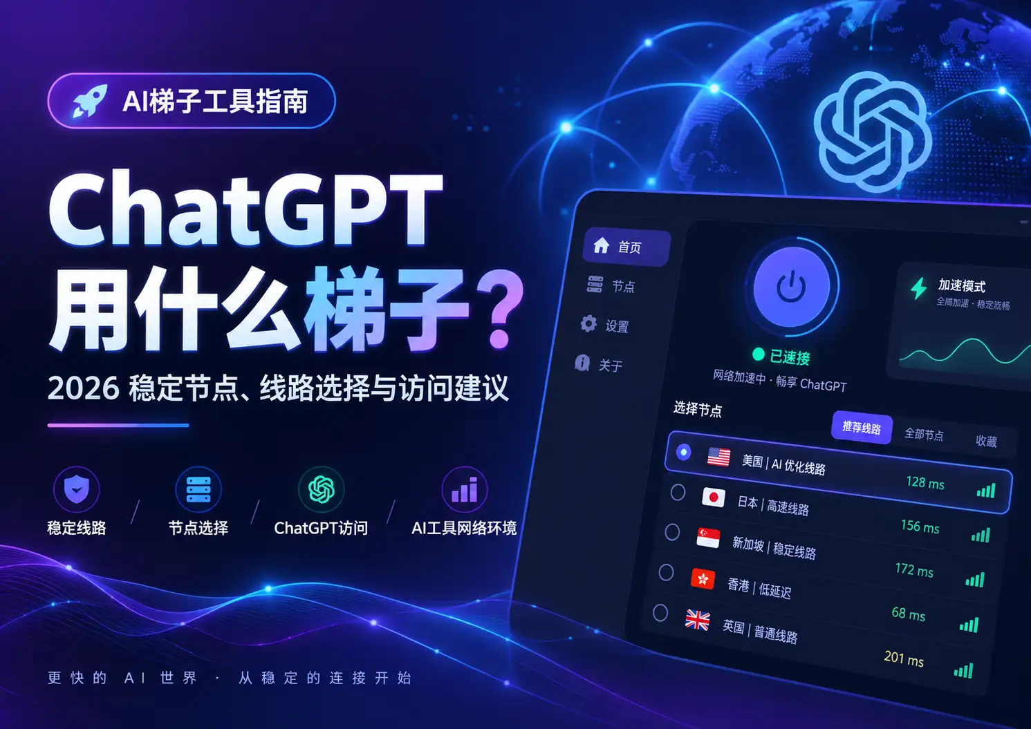 ChatGPT用什么梯子比较稳定?2026 节点地区、IP与线路选择指南