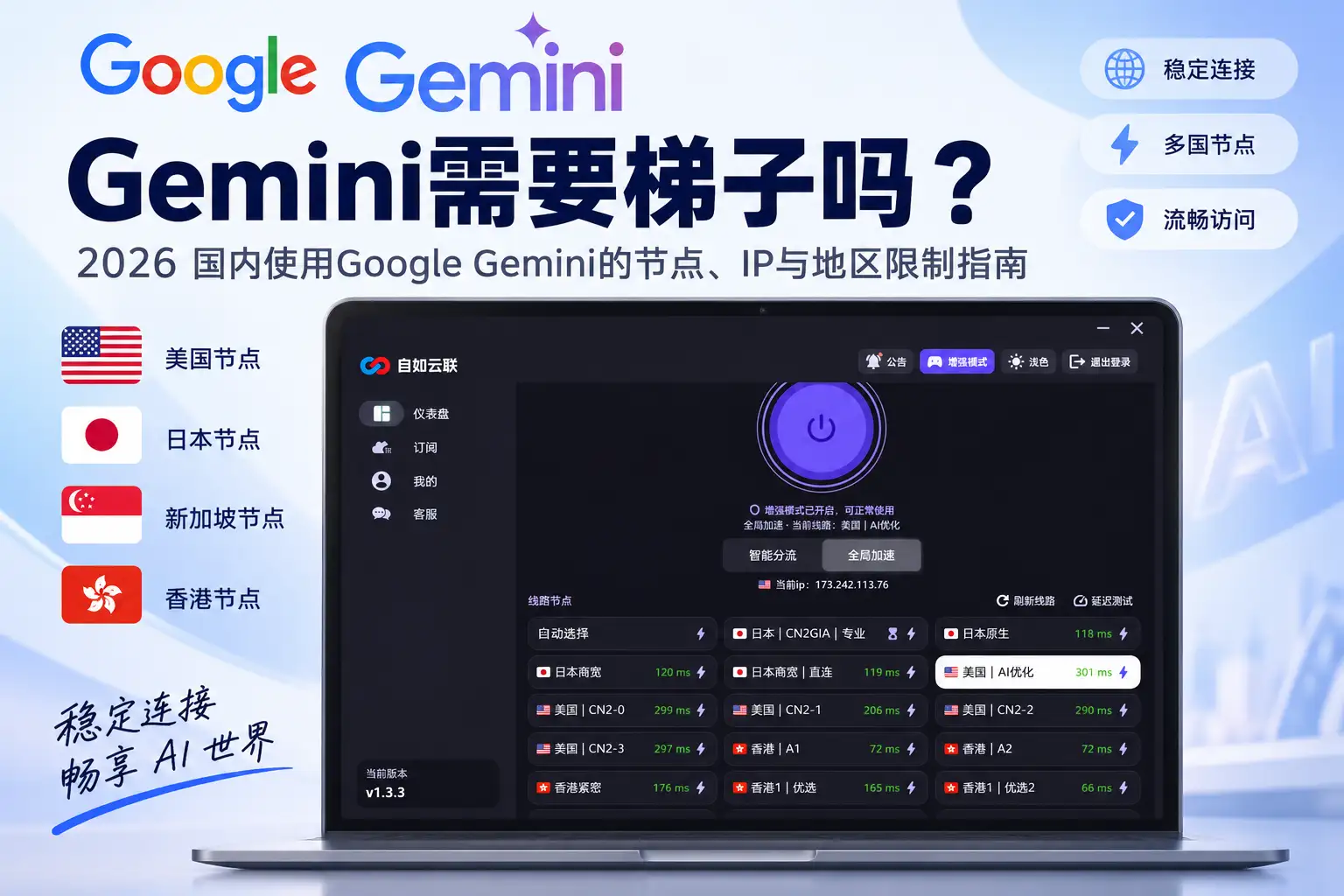 Gemini需要梯子吗?2026 国内使用Google Gemini的节点、IP与地区限制指南
