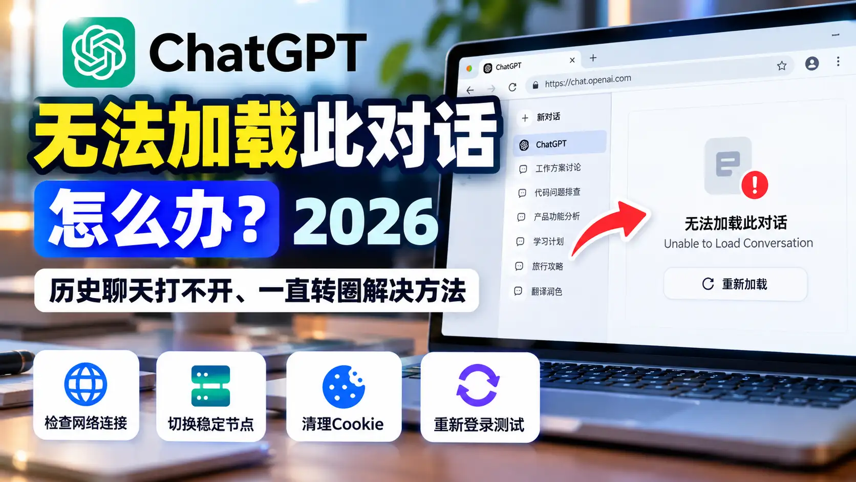 ChatGPT无法加载此对话怎么办？2026 Unable to Load Conversation、历史聊天打不开、一直转圈与网络连接排查指南